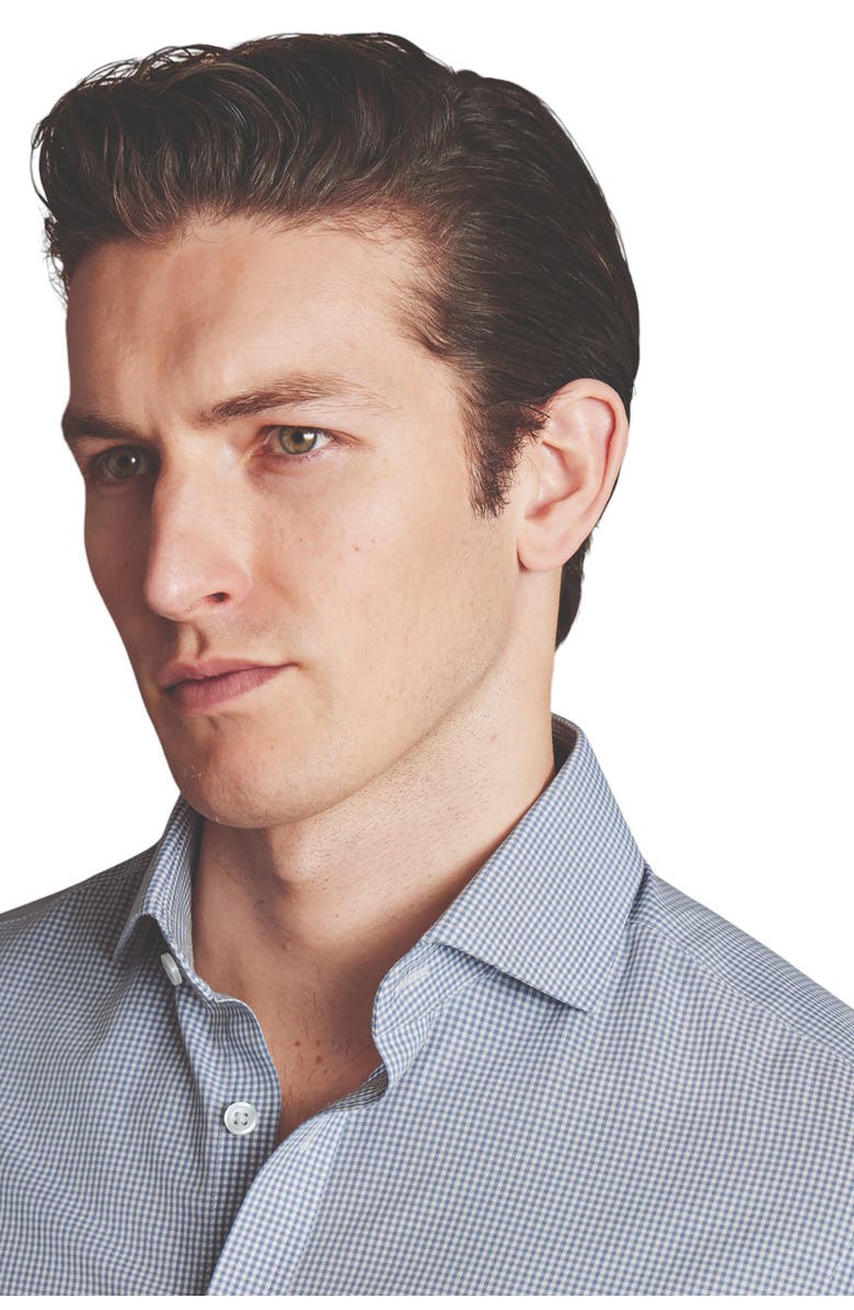 Charles Tyrwhitt Non-Iron Poplin Mini Gingham Check Cutaway Slim Fit Shirt Single Cuff, Alternate, color, Light Grey