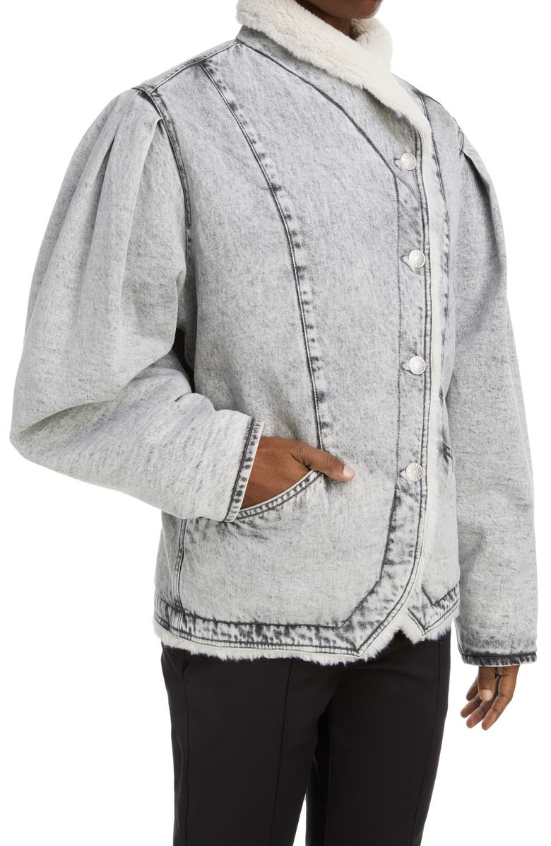 Isabel Marant Dipauline Oversize Faux Shearling Denim Jacket, Alternate, color, 