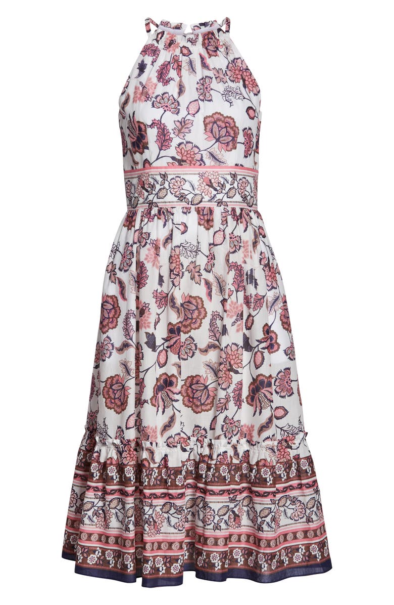 Eliza J Floral Print Halter Cotton Midi Dress, Alternate, color,