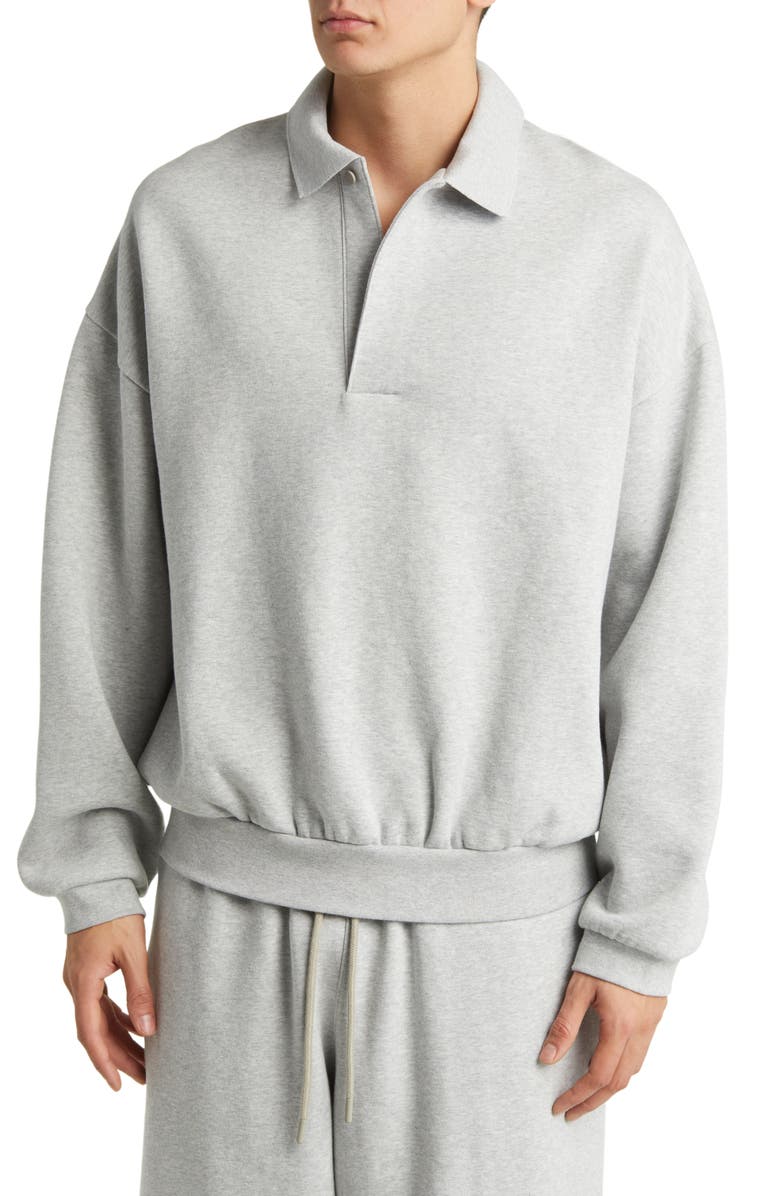Fear of God Essentials Oversize Long Sleeve Fleece Polo Sweatshirt, Main, color, 