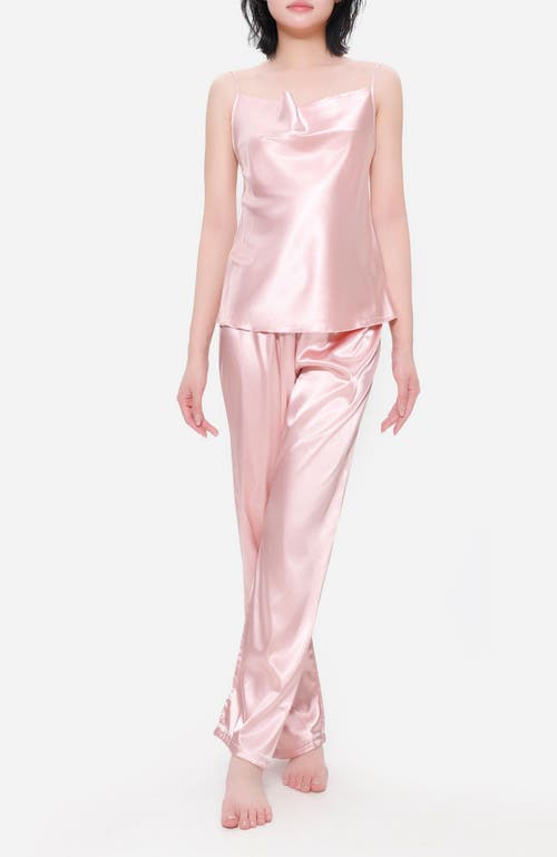 Lechery ® Lustrous Silky Shiny Satin 2-piece Pajama Set In Pink