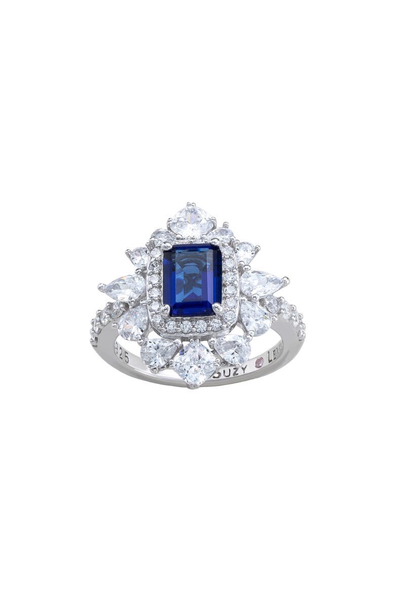 Sterling Silver Multi Cut Cubic Zirconia Anniversary Ring, Alternate, color, BLUE