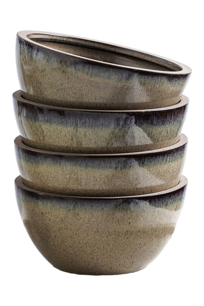 Tina Stoneware 4-Piece Bowl Set, Alternate, color, Green and Beige