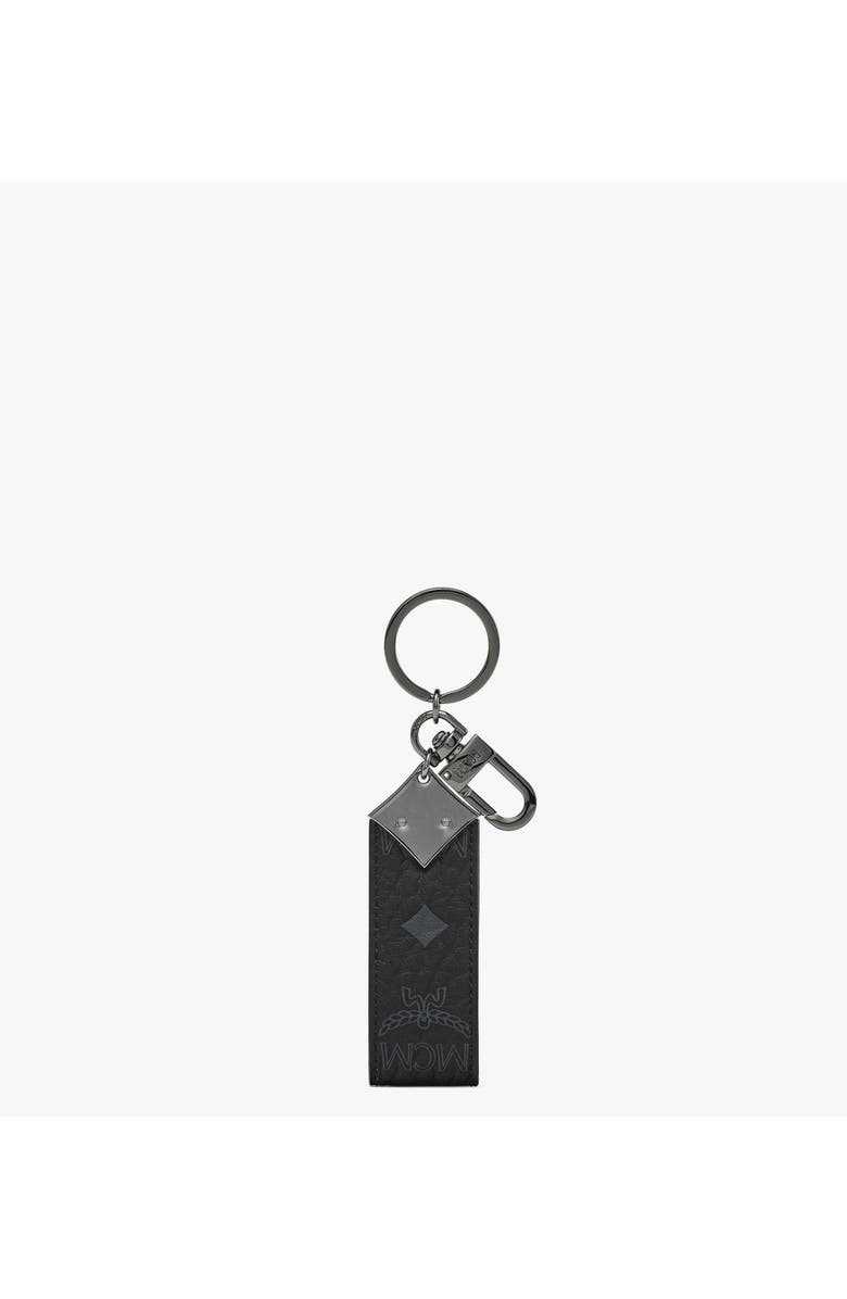 MCM Aren Diamond Logo Key Holder in Visetos, Alternate, color, Black