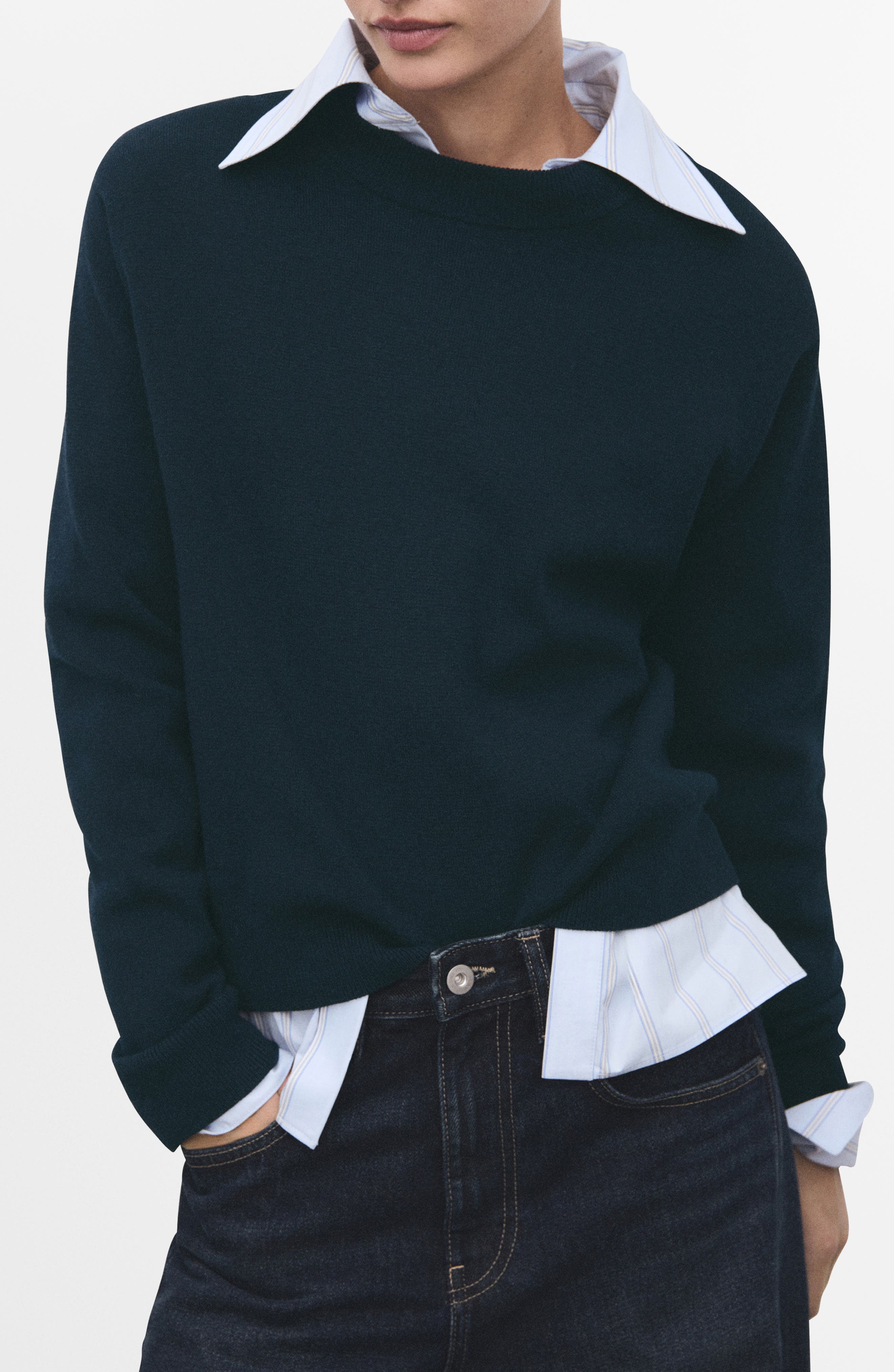 MANGO Crewneck Cotton & Wool Blend Sweater