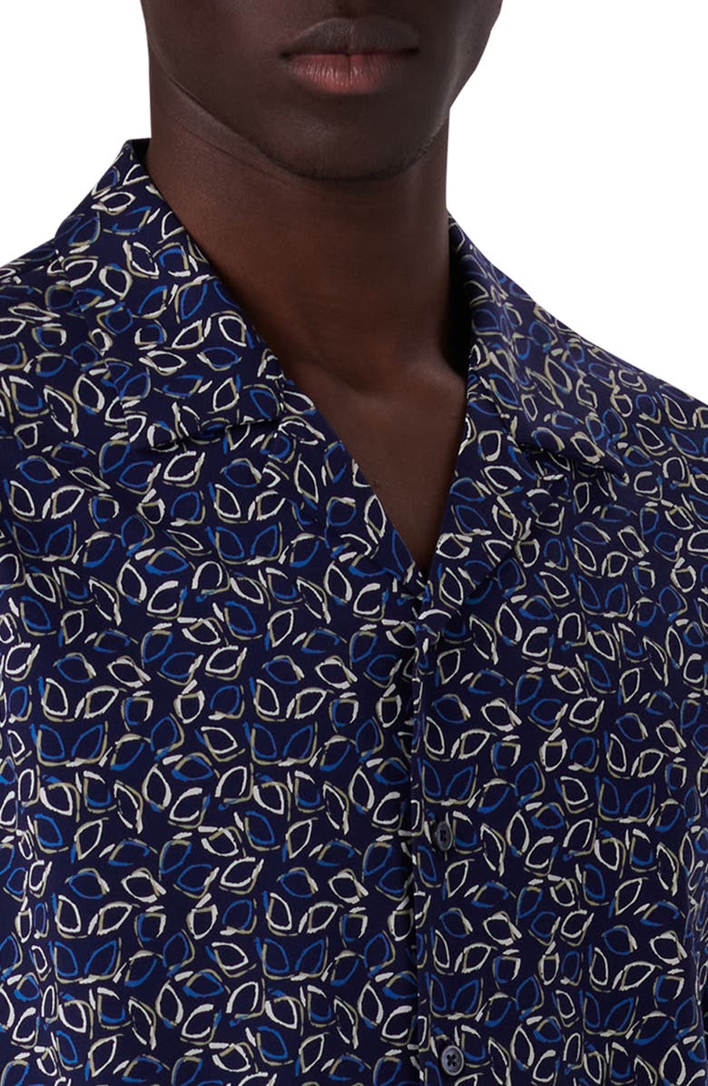 Bugatchi OoohCotton<sup>®</sup> Tech Leaf Print Knit Short Sleeve Button-Up Camp Shirt, Alternate, color,