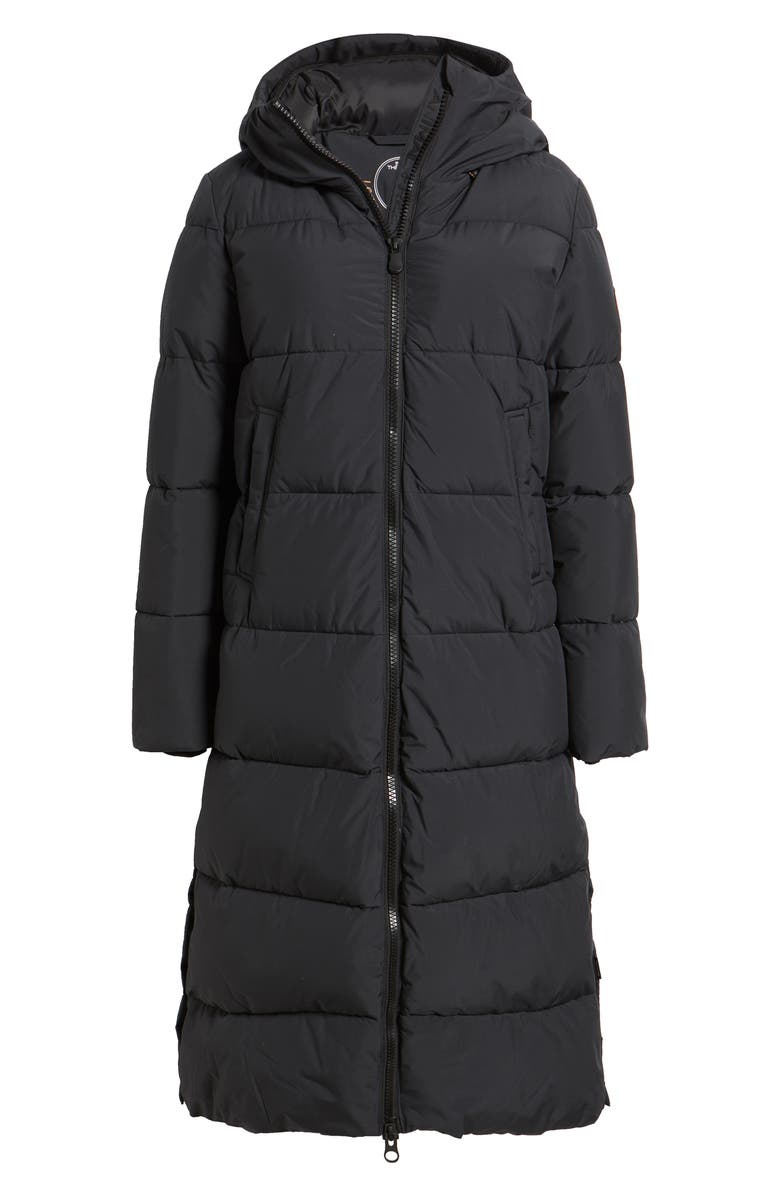 Save The Duck Miss Waterproof Quilted Longline Coat, Alternate, color, Black