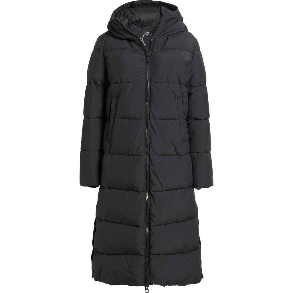 Save The Duck Miss Waterproof Quilted Longline Coat In Black