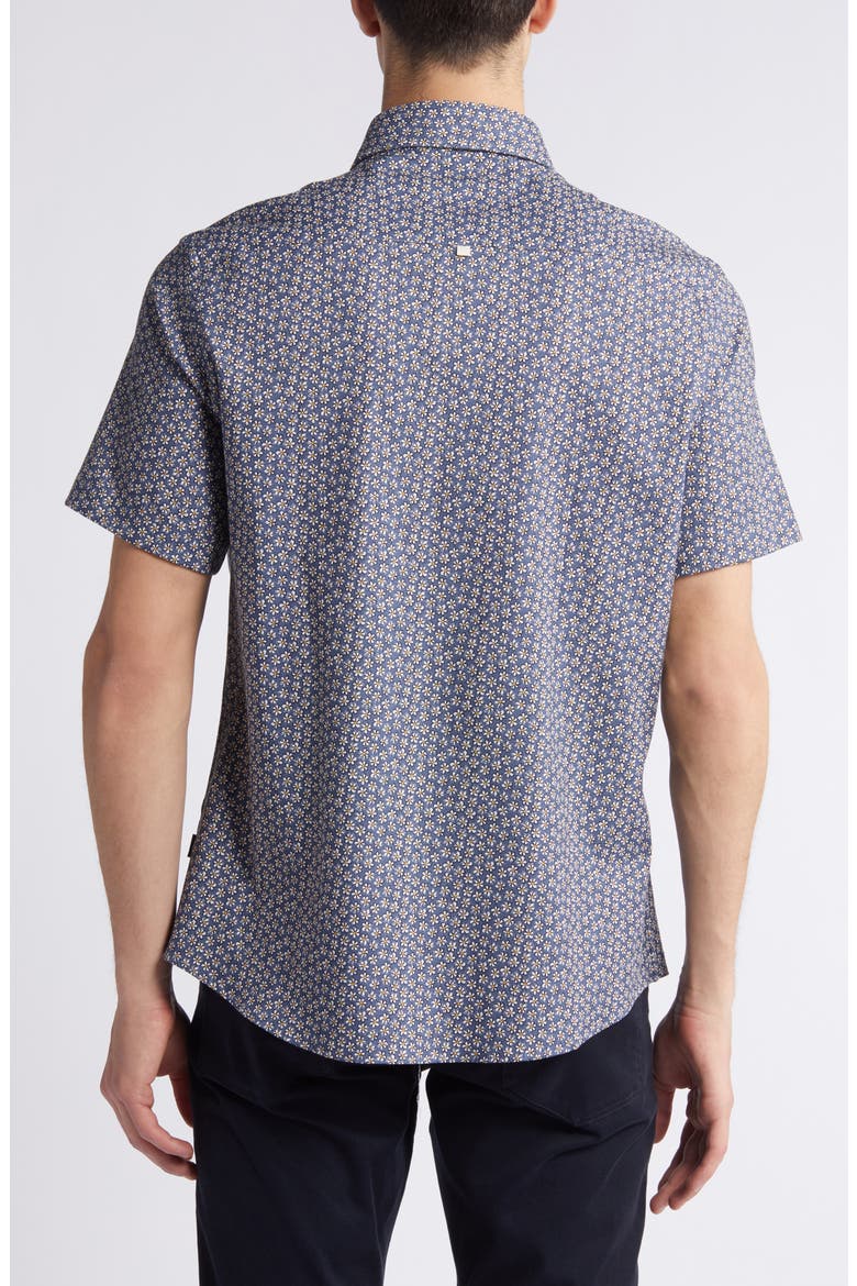 Floral Short Sleeve Stretch Cotton Blend Button-Up Shirt, Alternate, color, NAVY