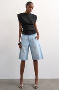 Topshop Raw Hem Knee Length Denim Barrel Shorts