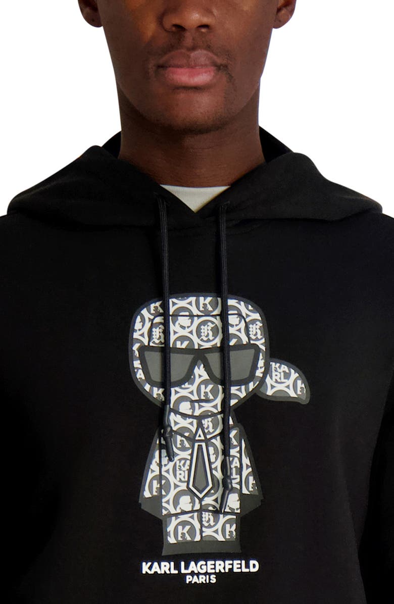 KARL LAGERFELD PARIS Monogram Karl Fleece Graphic Hoodie, Alternate, color, Black