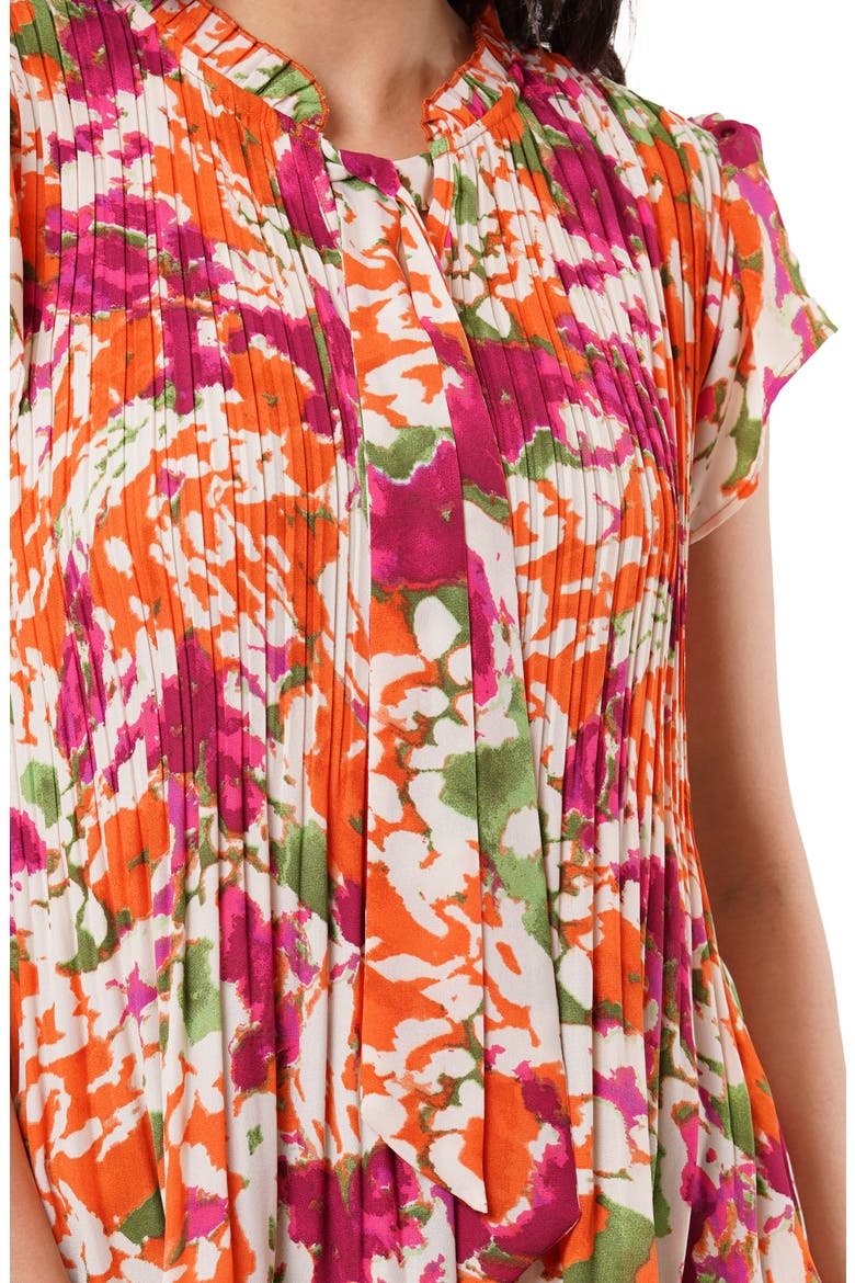Pleated Tie Neck Short Sleeve Top, Alternate, color, PAULA WARM