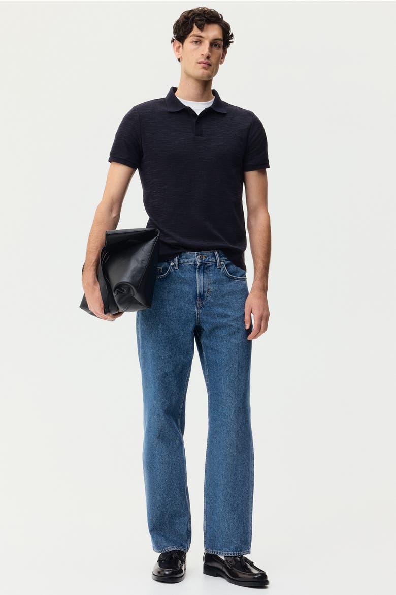 Slim Fit Jacquard-knit Polo Shirt, Alternate, color, Dark blue