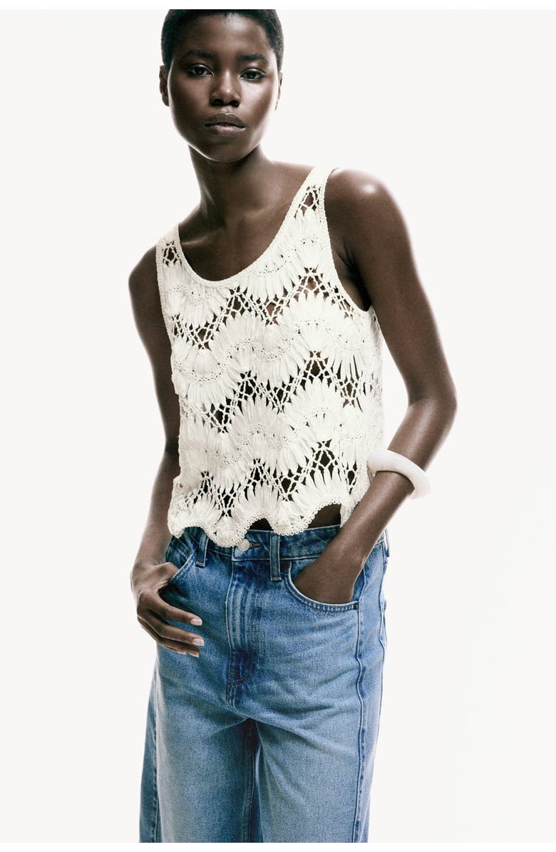 H&M Crochet-look Top, Alternate, color, Ivory