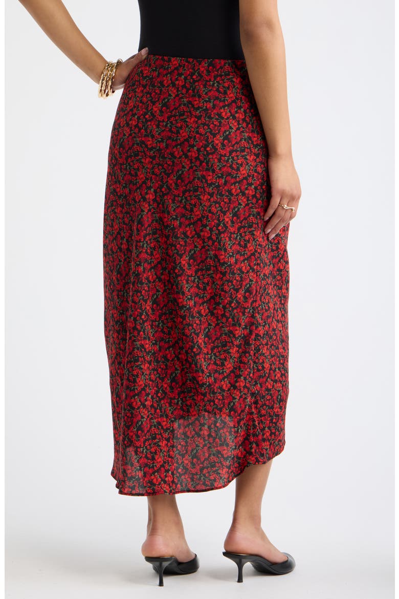 Ruched Side Midi Skirt, Alternate, color, BLACK RED DARA DITSY