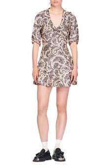 SANDRO Casablanca Floral Fit & Flare Silk Dress