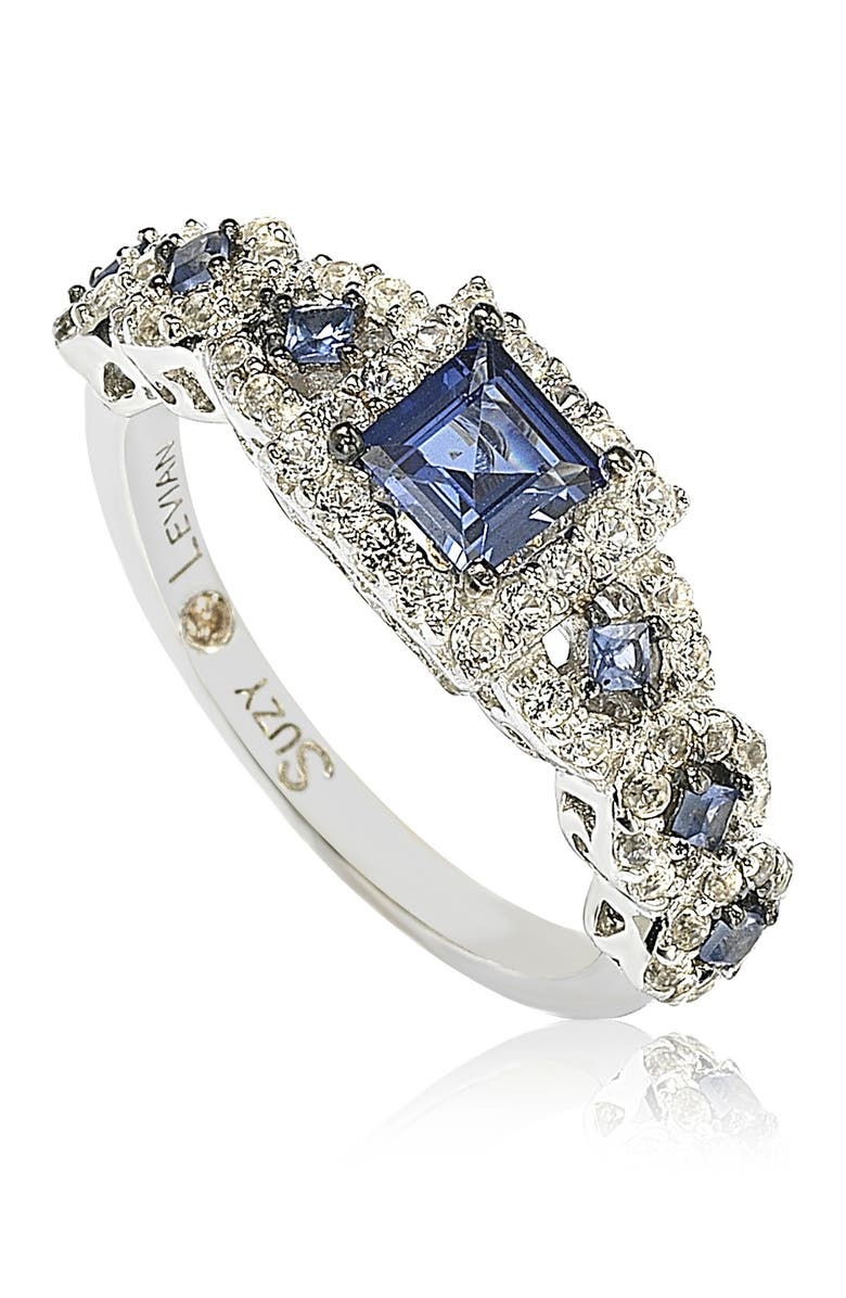 SUZY LEVIAN Sterling Silver Asscher-Cut Sapphire & CZ Engagement Ring, Main, color, Blue