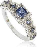 SUZY LEVIAN Sterling Silver Asscher-Cut Sapphire & CZ Engagement Ring