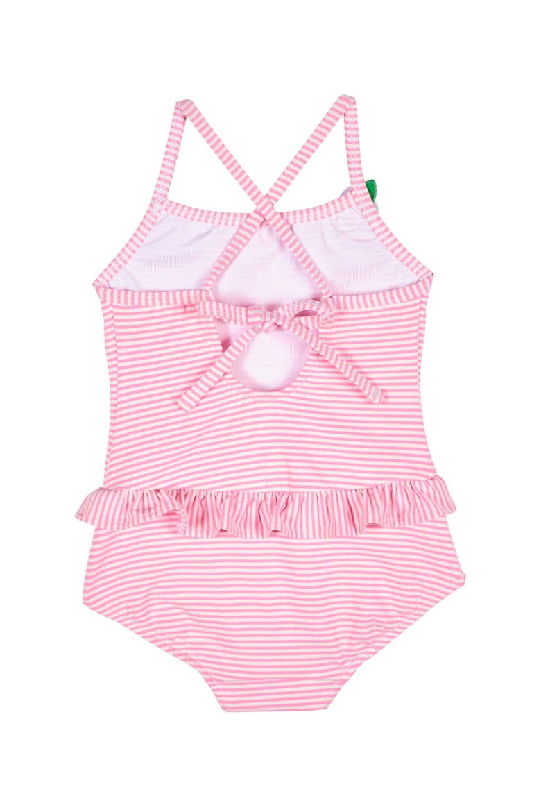 Stripe Seersucker Swimsuit with Flower, Alternate, color, Pink/White