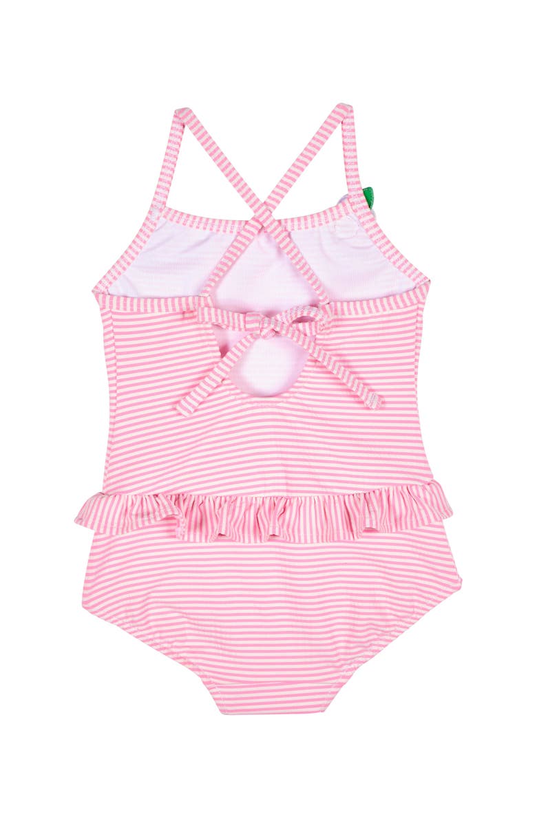 Florence Eiseman Stripe Seersucker Swimsuit with Flower, Alternate, color, Pink/White