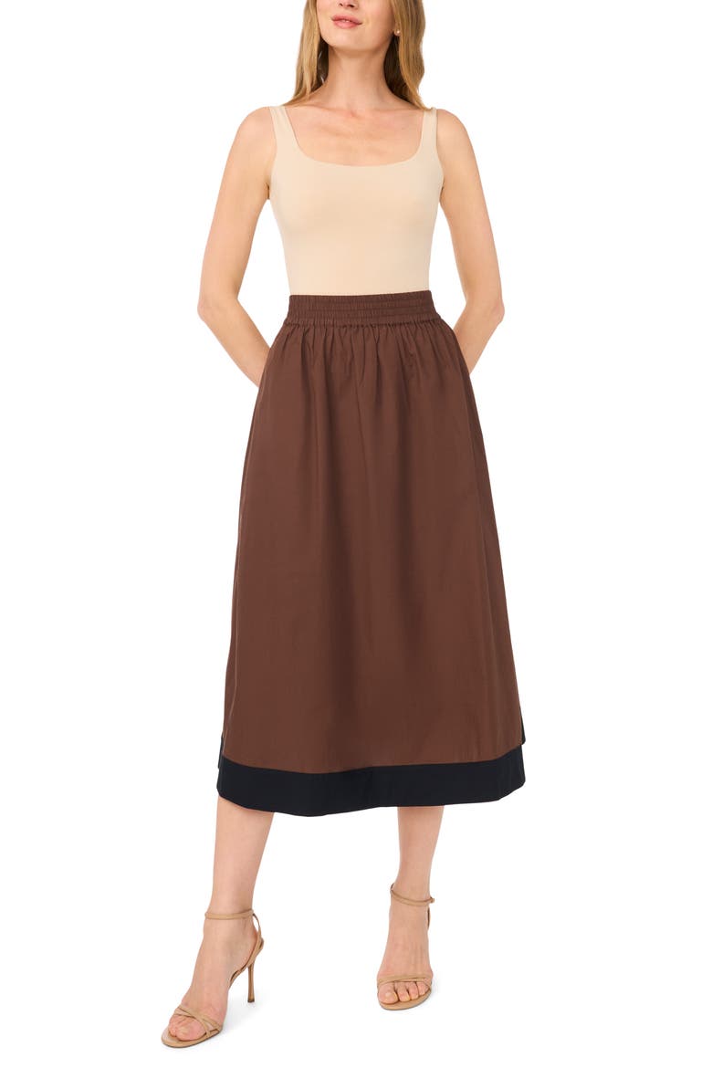 Embroidered Hem Cotton Midi Skirt, Alternate, color, SHAVED CHOCOLATE
