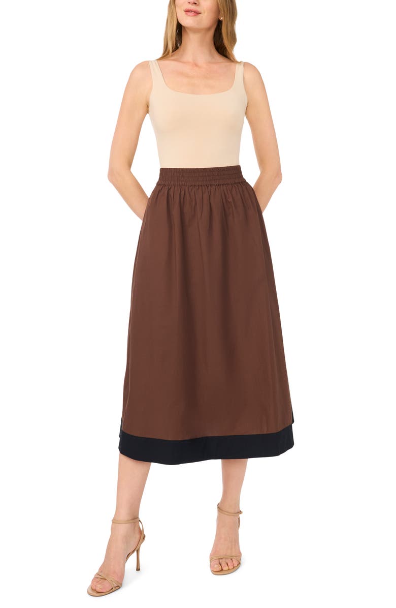 Parker Embroidered Hem Cotton Midi Skirt, Alternate, color, Shaved Chocolate