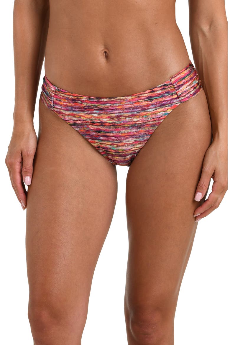Shimmer Ripple Shirred Side Hipster Bikini Bottoms, Main, color, PINK MULTI