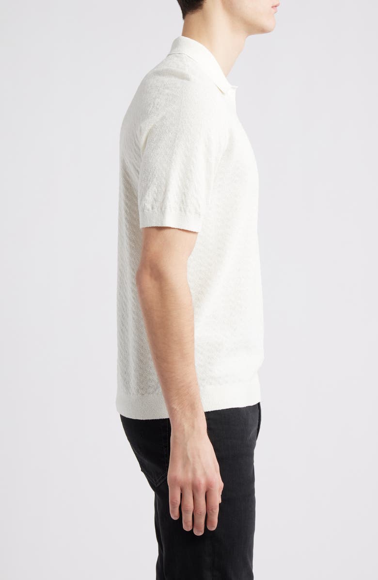 rag & bone Zuma Johnny Collar Chevron Terry Cloth Polo Sweater, Alternate, color, Chalk