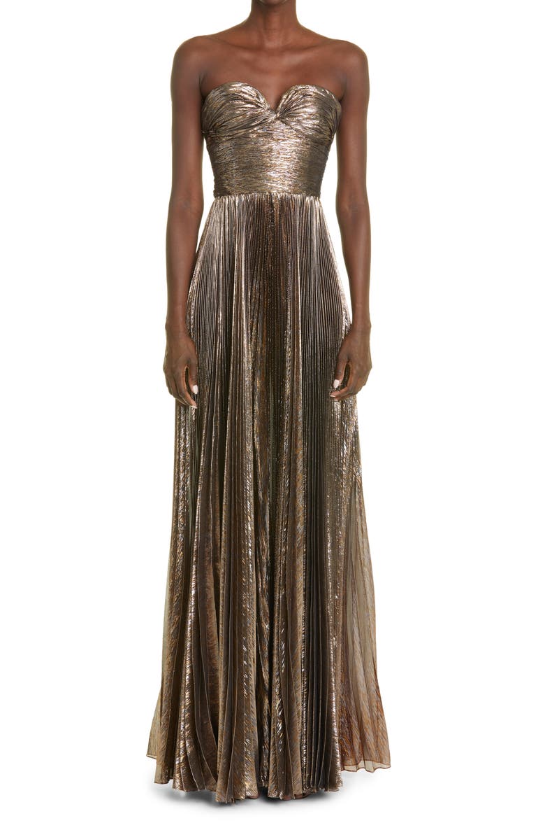 Oscar de la Renta Sweetheart Strapless Lamé Silk Blend Gown, Main, color,