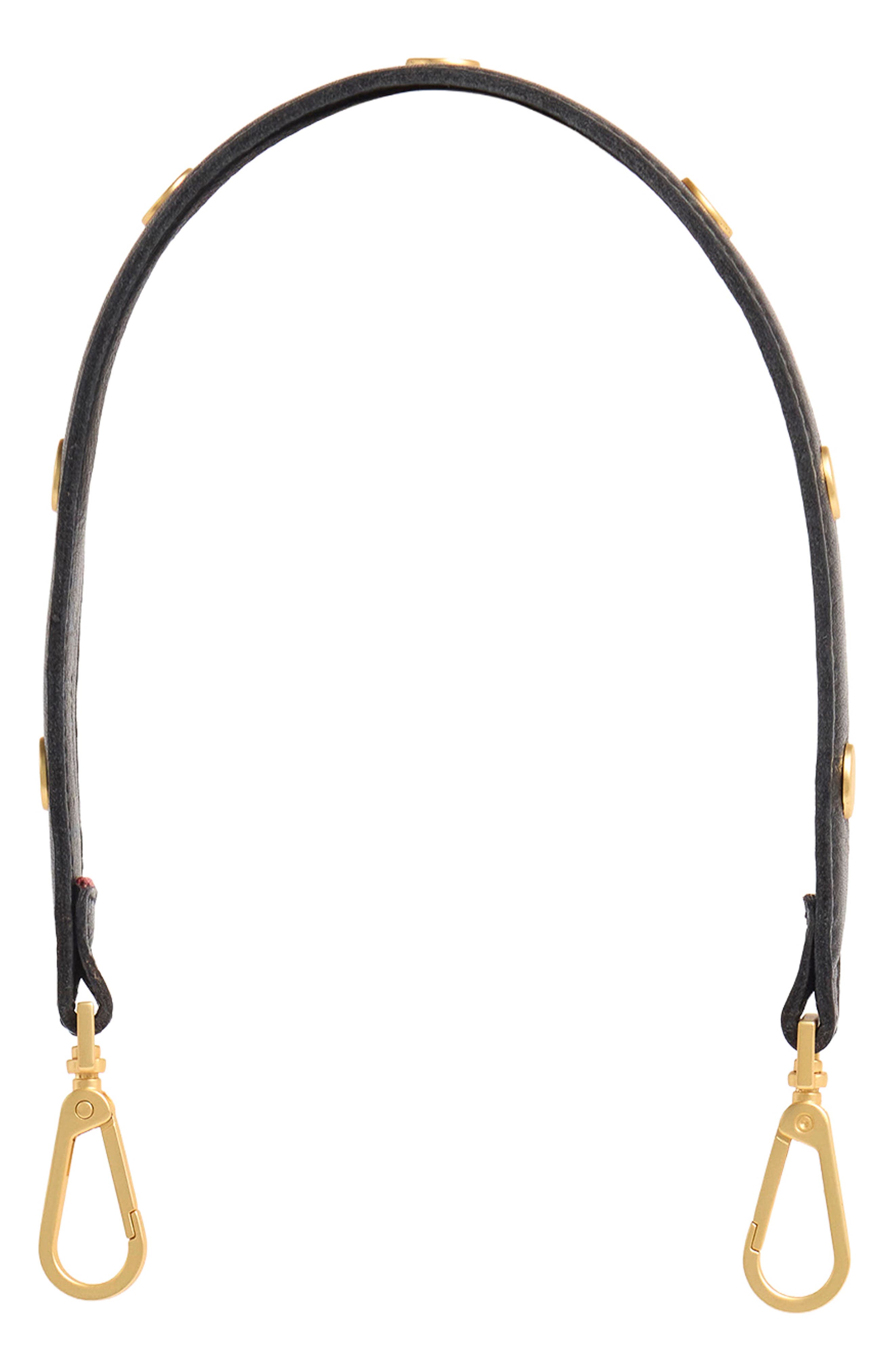HAMMITT Rivet Leather Bag Strap, Alternate, color, Black Pebbled/ Brushed Gold