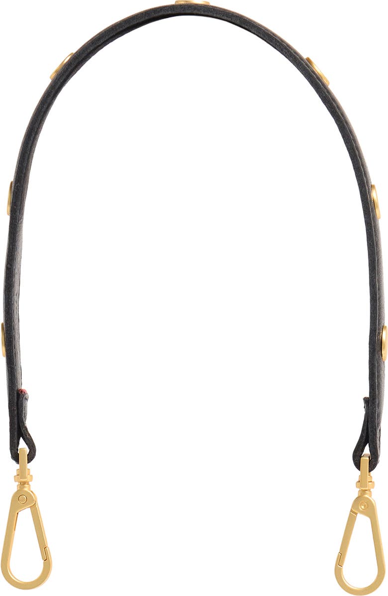 HAMMITT Rivet Leather Bag Strap, Alternate, color, Black Pebbled/ Brushed Gold