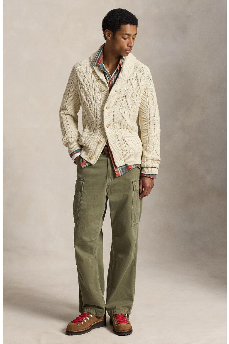 Shawl Collar Cable Knit Cardigan, Alternate, color, CREAM MULT