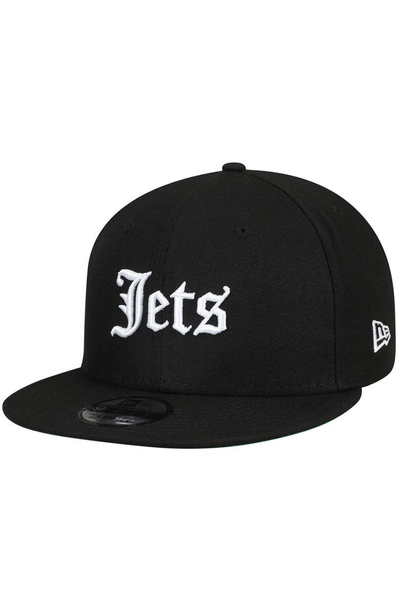 New Era Men's New Era Black New York Jets Gothic Script 9FIFTY Adjustable Snapback Hat, Main, color, 