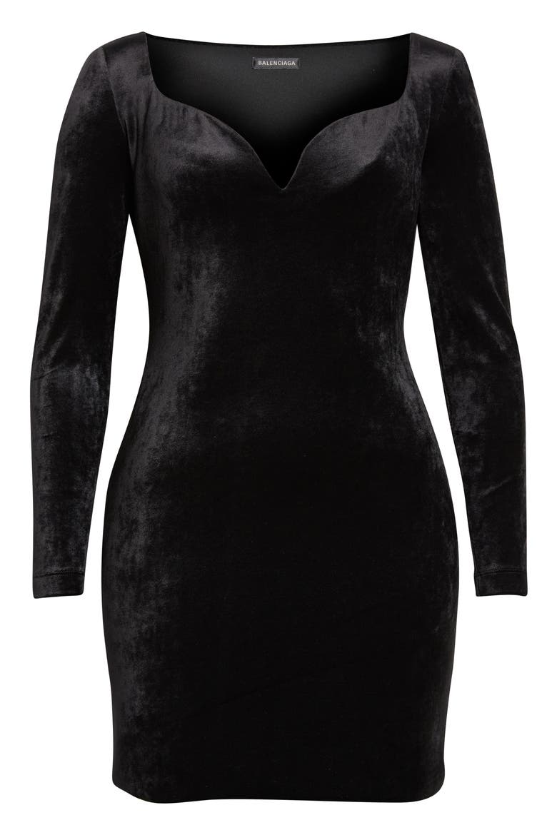 Sweetheart Long Sleeve Velvet Minidress, Alternate, color, 1000 BLACK