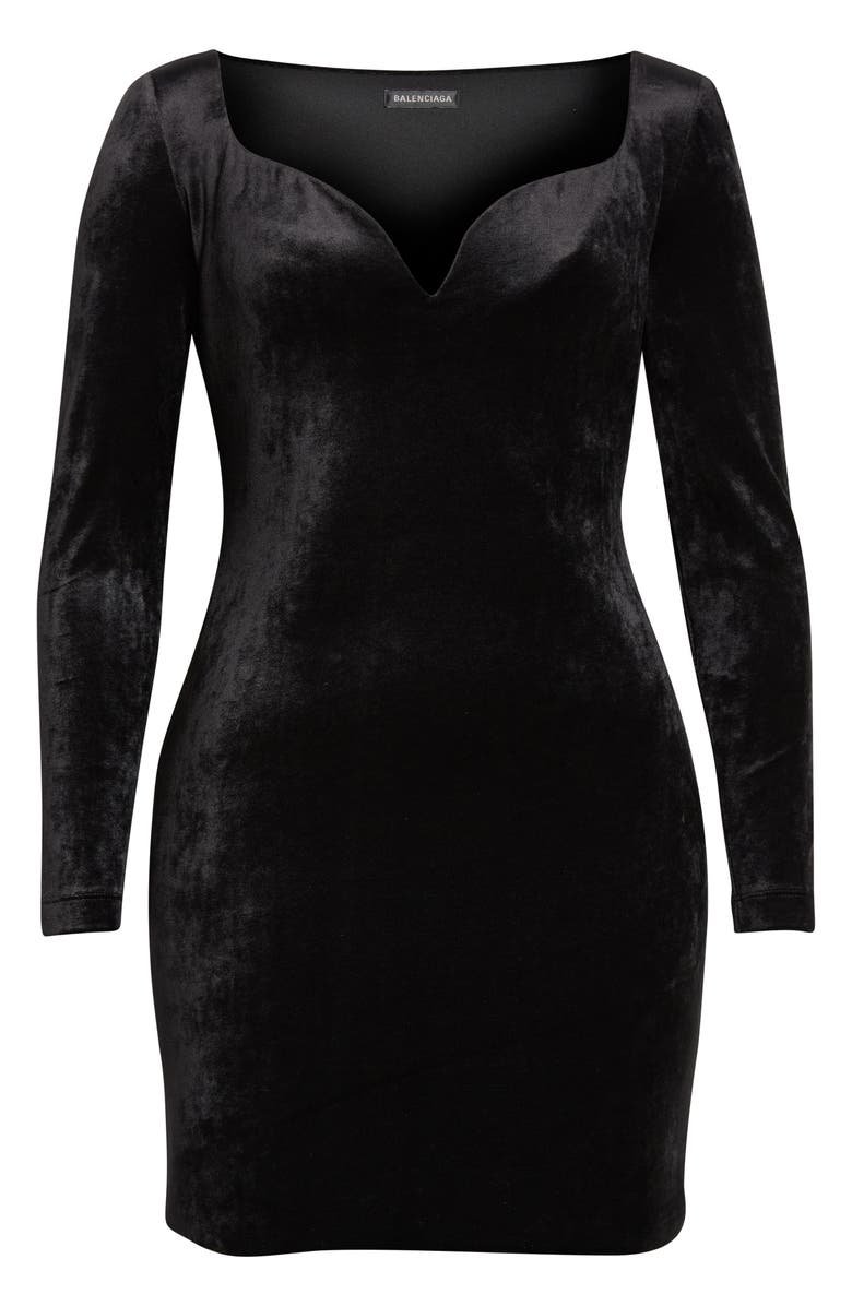 Balenciaga Sweetheart Long Sleeve Velvet Minidress, Alternate, color, 1000 Black