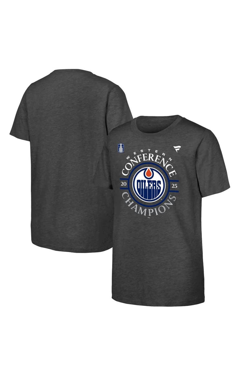 FANATICS Youth Fanatics Heather Gray Edmonton Oilers 2025 Western Conference Champions Locker Room T-Shirt, Main, color,