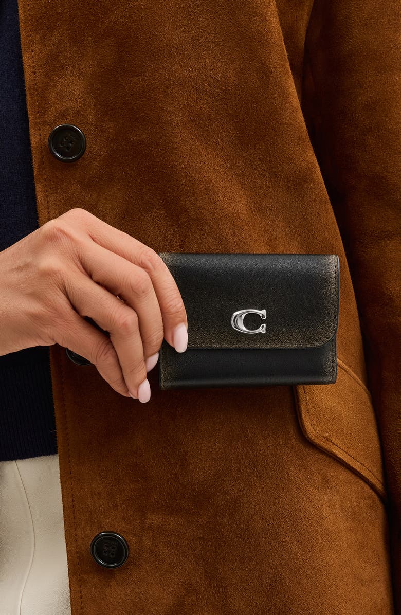 COACH Loved Leather Essential Trifold Card Holder, Alternate, color, Lh/Black Brown