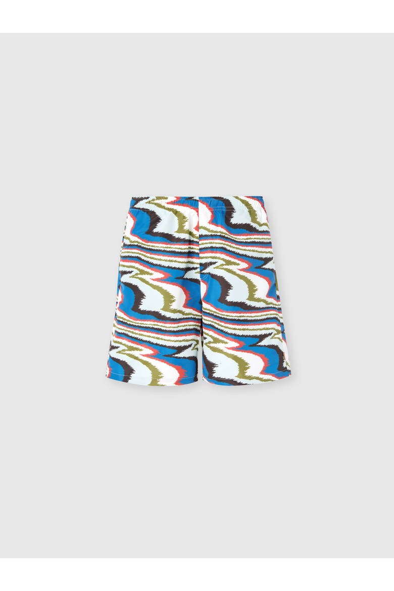 Long Swim Shorts With Irregular Zigzag Print, Main, color, Multicoloured