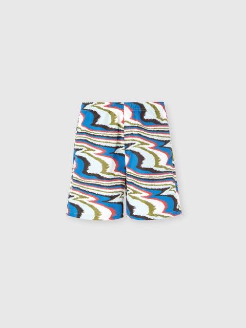 Long Swim Shorts With Irregular Zigzag Print