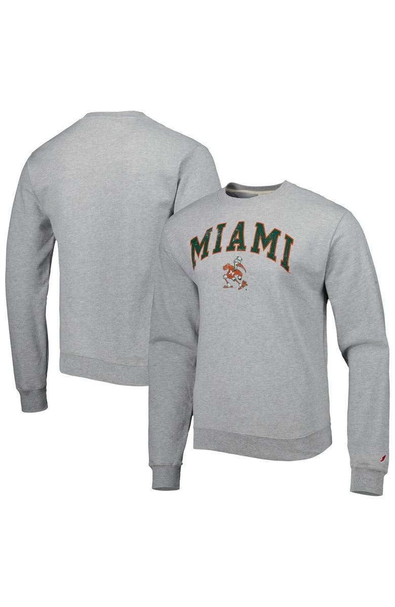 LEAGUE COLLEGIATE WEAR Men's League Collegiate Wear Gray Miami Hurricanes 1965 Arch Essential Lightweight Pullover Sweatshirt, Alternate, color, 