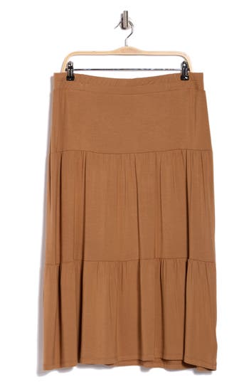 Renee C Tiered Jersey Maxi Skirt In Brown