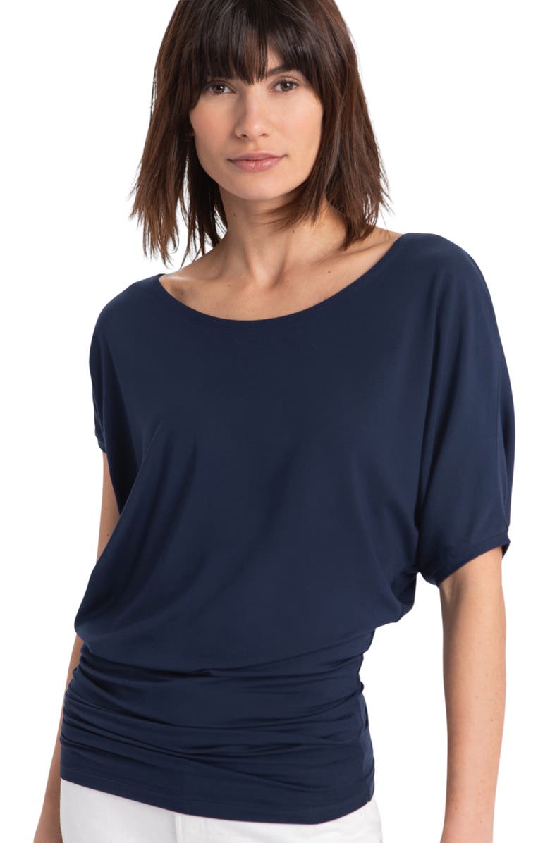 Marcella Elena Asymmetric Sleeve Batwing Top, Alternate, color, Dark Blue