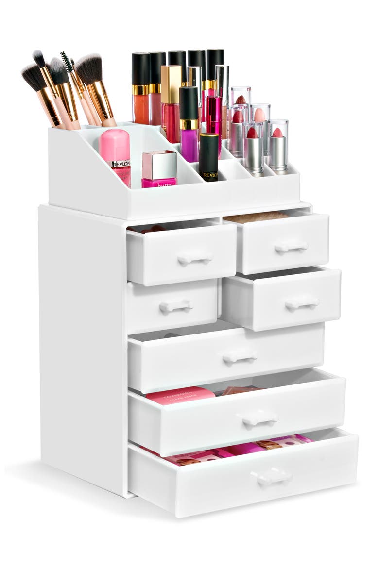 7-Drawer Makeup Organizer Case, Main, color, WHITE