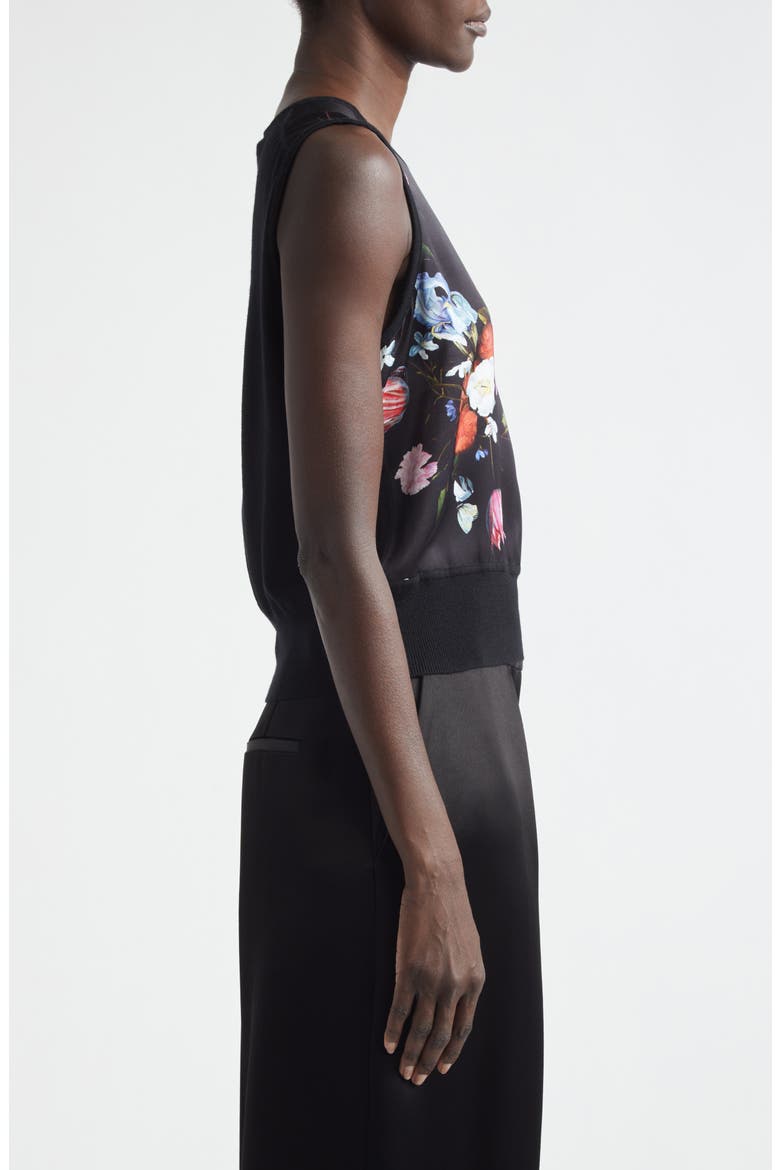 Floral Sleeveless Satin & Merino Wool Sweater, Alternate, color, DUTCH FLOWER PAINTING BLACK