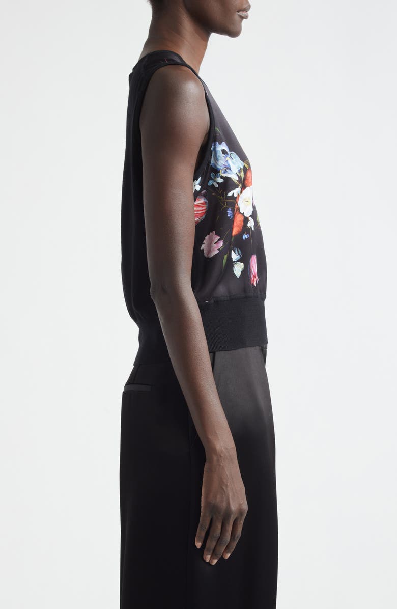 Erdem Floral Sleeveless Satin & Merino Wool Sweater, Alternate, color, Dutch Flower Painting Black