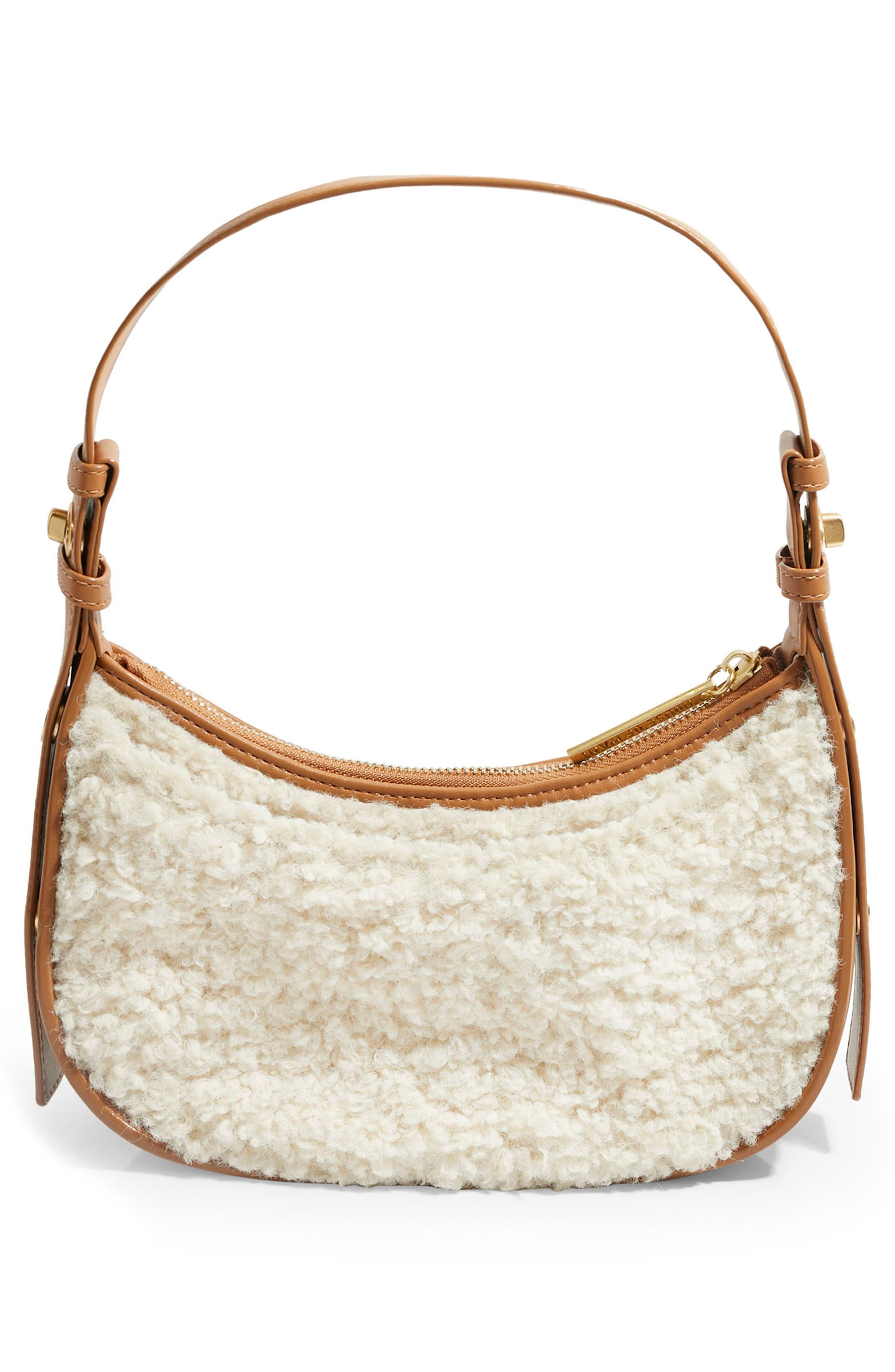 We Are Confident Faux Shearling & Vegan Leather Shoulder Bag, Alternate, color, SHEARLING