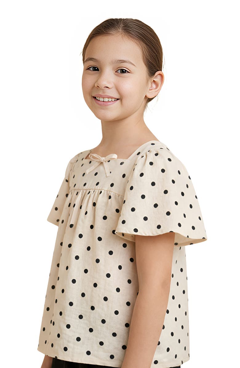 Hayden Girls Kids' Polka Dot Flutter Sleeve Cotton Top, Alternate, color, Cream