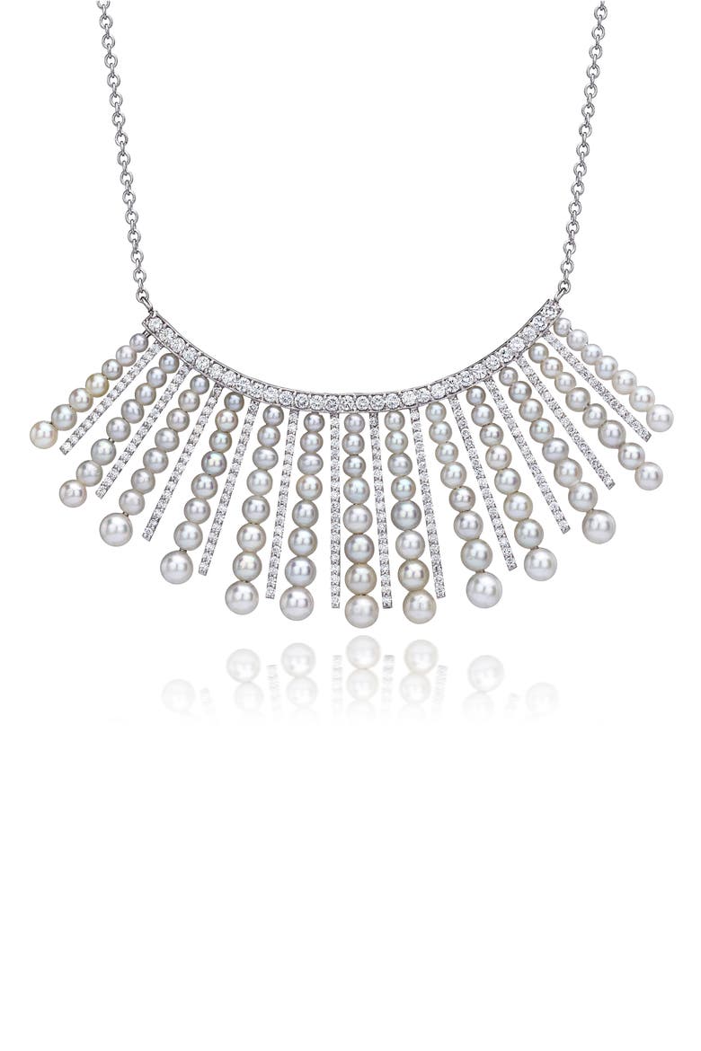Cultured Pearl Spoke Frontal Necklace, Alternate, color, 18K WHITE GOLD
