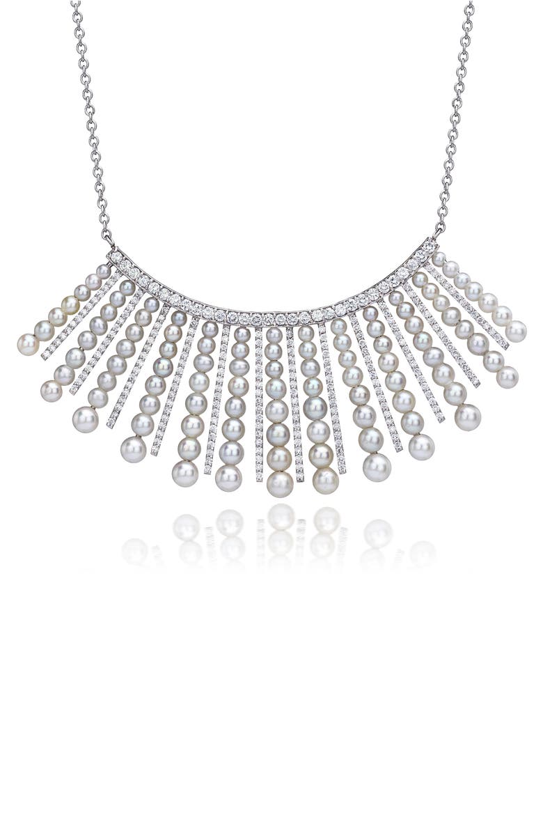 Mindi Mond Cultured Pearl Spoke Frontal Necklace, Alternate, color, Silver/ Diamond/ Pearl