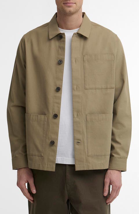 Tartan Trim Washed Cotton Shirt Jacket